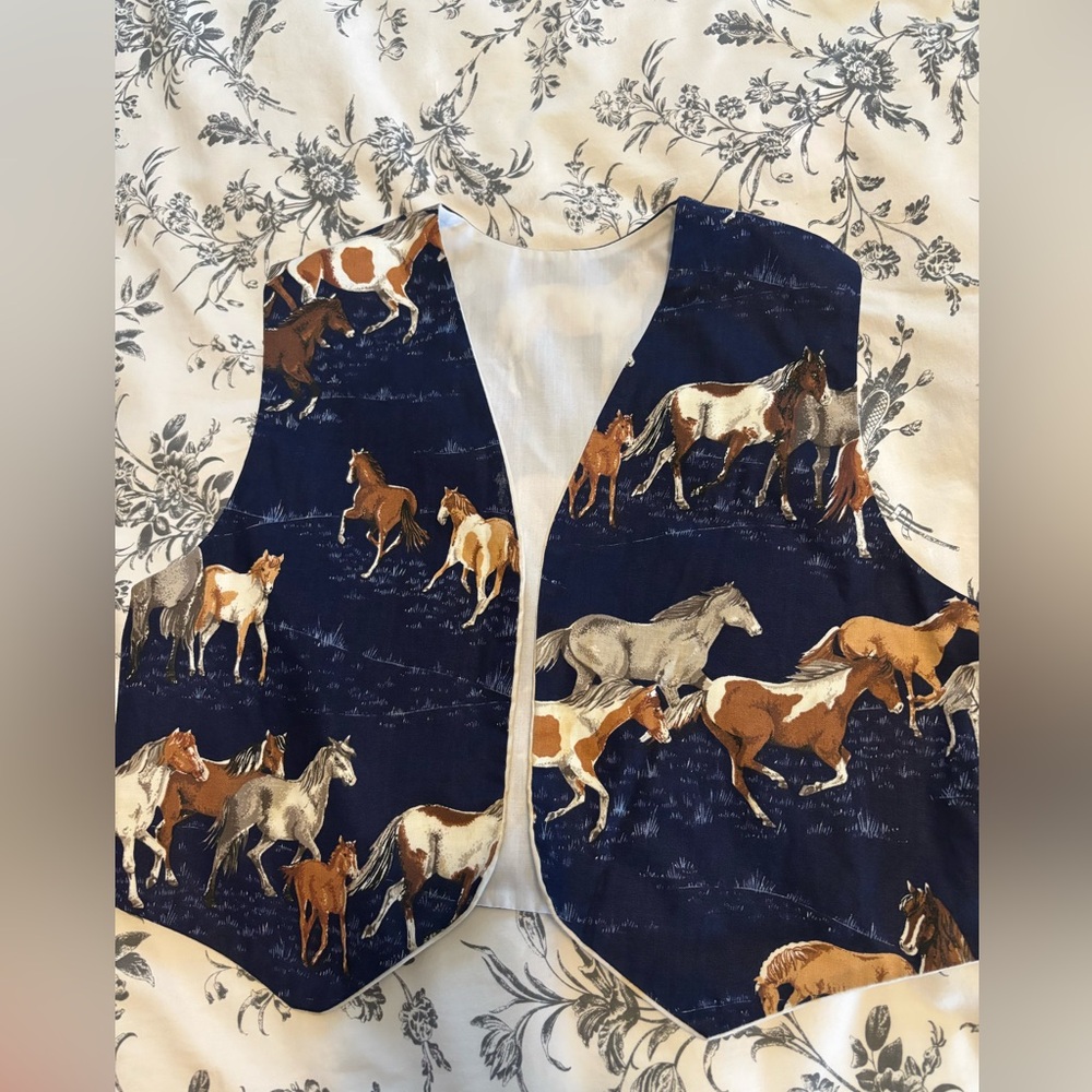 Horse Print Vest in Navy and Brown
